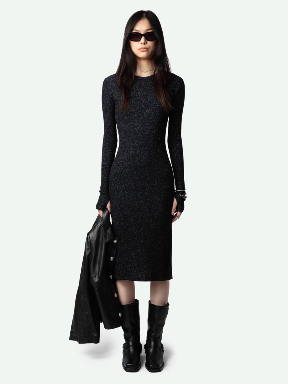 Zadig & Voltaire Black Sparkle Long-Sleeve Knit Ruby dress